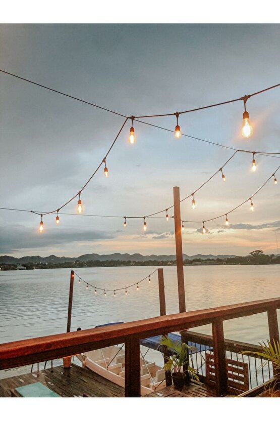 Sarı Işık Ampullü, 5 Metre 10 Duylu Eklenebilir Bahçe, Kafe, Teras, Balkon Armatürü İç Dış Ve Mekan