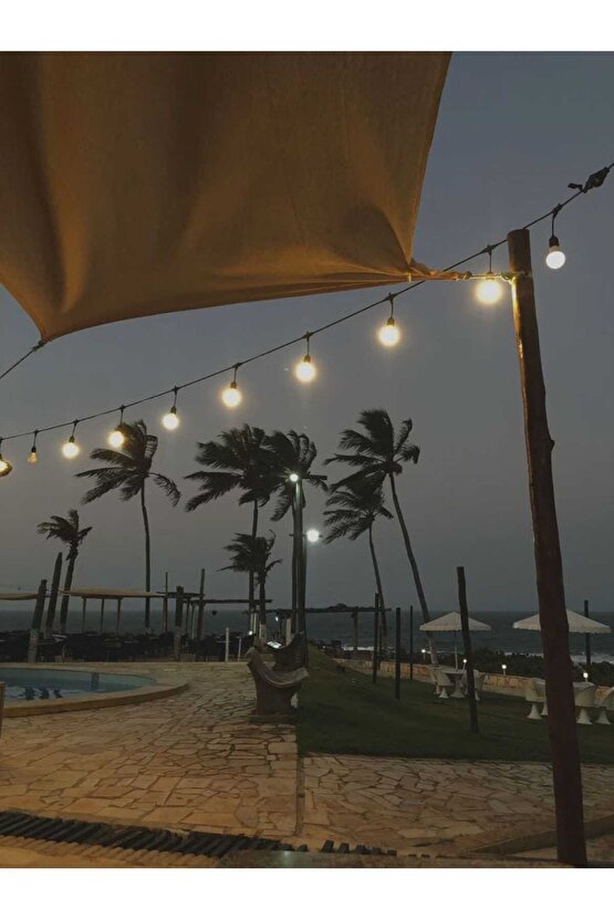 Beyaz Işık Ampullü, 5 Metre 10 Duylu Eklenebilir Bahçe, Kafe, Teras, Balkon Armatürü İç Dış Ve Mekan