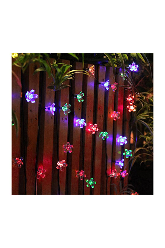 Güneş Enerjili, 20 Watt, RGB, 5 Metre 7 Modlu Işık Zinciri, Güneş Enerjili 5 Metre Çiçek Bahçesi
