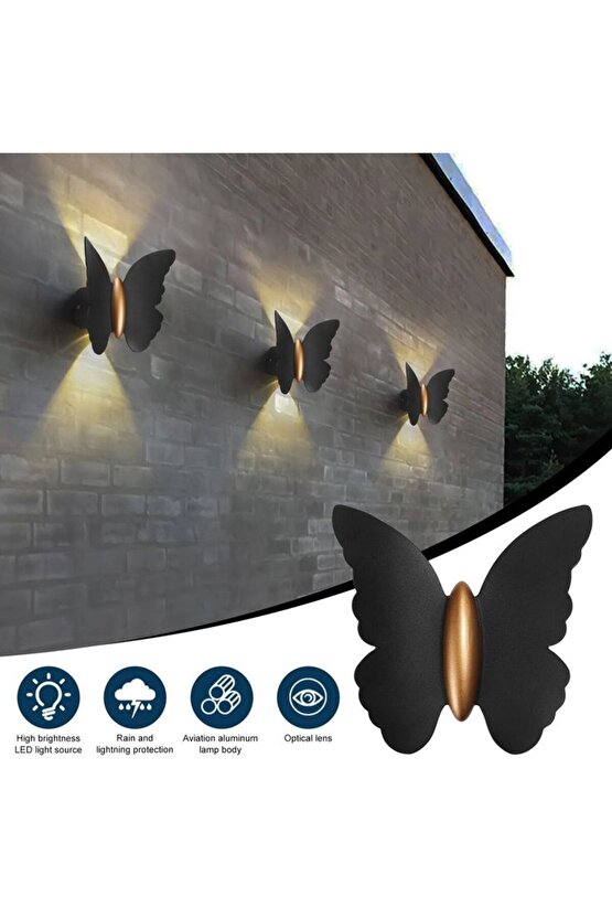 3 Adet Elektrikle Çalışır, 6 Watt Amber Işık Ledli Kelebek Duvar Aplik İç ve Dış Mekan IP65 Aplik