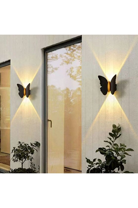2 Adet Elektrikle Çalışır, 6 Watt Amber Işık Ledli Kelebek Duvar Aplik İç ve Dış Mekan IP65 Aplik