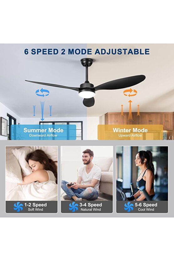 40 Watt, 3 Işık Modlu, 6 Kademeli, Kumandalı, Çok Şık ve Kaliteli Tavan Vantilatörü Ledli Vantilatör