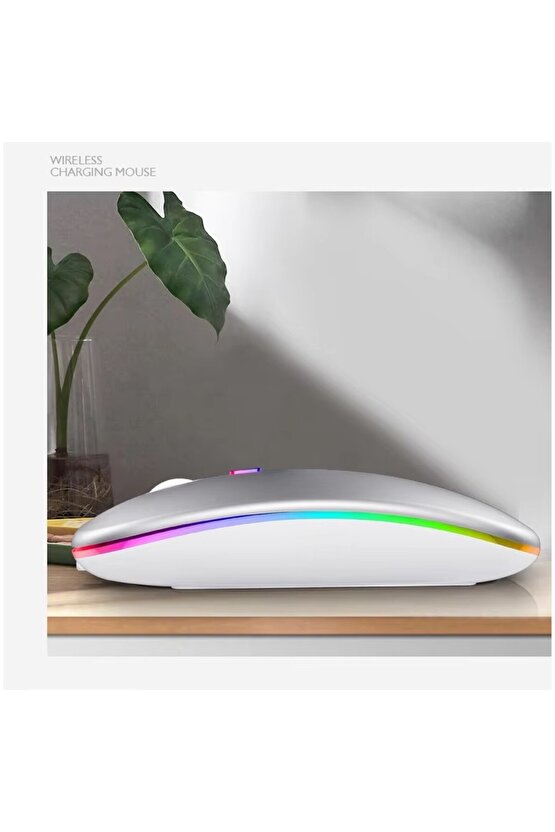 T C L TAB 10L Gen 4 10.1 Tablet İçin Uyumlu RGB LED Işıklı Bluetooth+2.4Ghz Kablosuz Şarjlı Mouse