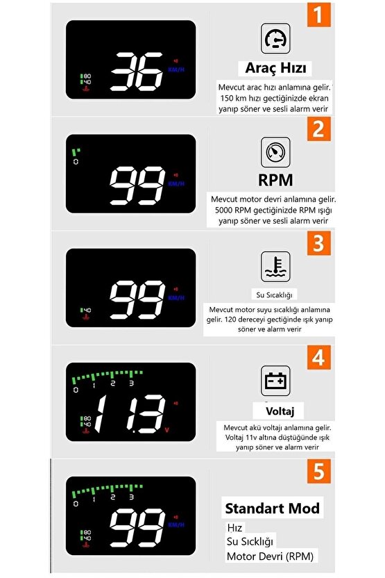 Hararet Motor Su Sıcaklık Göstergesi Saati Olmayan Araçlar Için Harici Dijital Gösterge Ekranı Obd