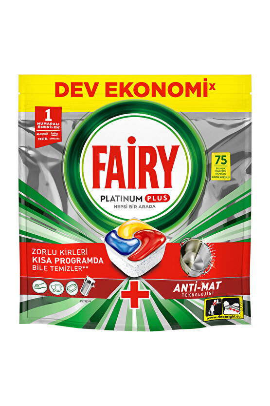 Platinum Plus Bulaşık Makinesi Deterjanı Kapsülütableti 75 Yıkama Limon Kokulu