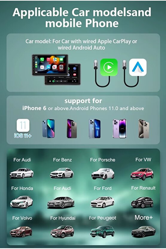 Kablosuz Carplay Android Auto Box Türkçe Dil 2 Gb Ram 16 Gb Rom 3 in 1 Wifi Hdmi Bt