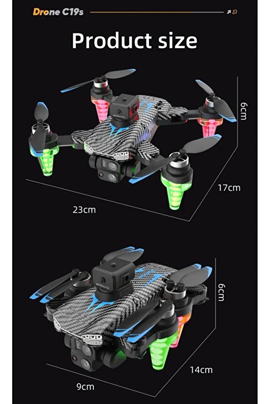 ÇİFT KAMERALI ENGEL KAÇINMA SENSÖRLÜ DRONE UZAKTAN KUMANDALI APP DESTEKLİ LED IŞIKLI QUADCOPTER