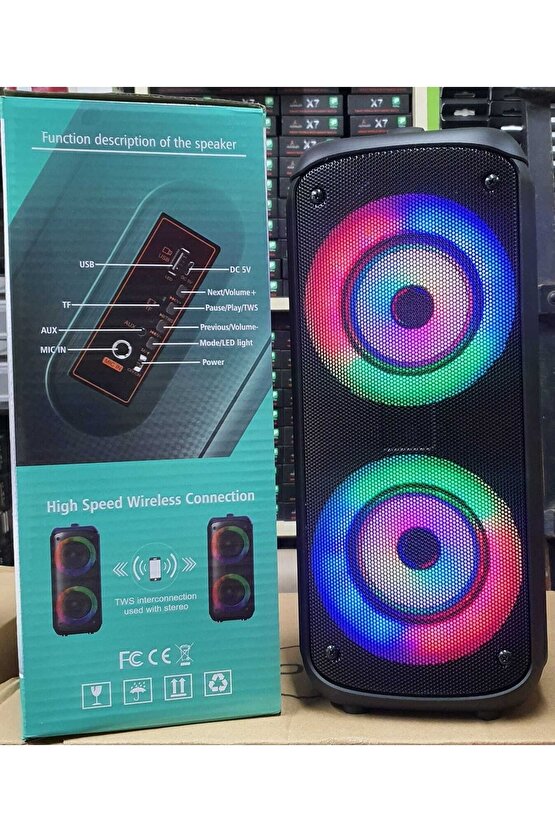 Bluetooth Hoparlör Led Işıklı Sd Kart Fm Usb Ve Mikrofon Girişi Tws Özellikli Speaker