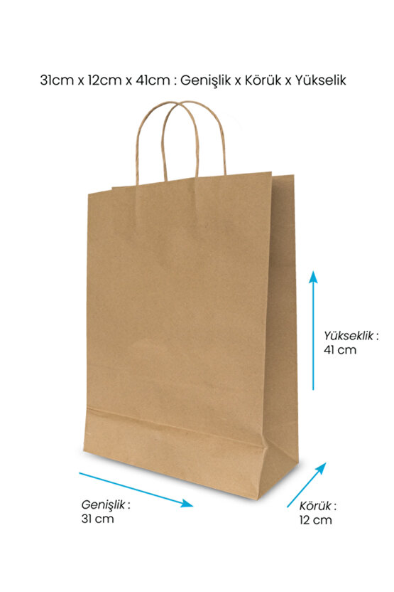 50 ADET KAĞIT POŞETKAĞIT ÇANTA KRAFT 31X12X41 CM