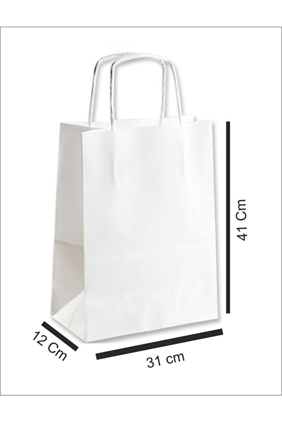 Beyaz 31x12x41 25 Adet  Kağıt Poşet Çanta