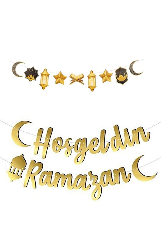 Hoşgeldin Ramazan Kaligrafi Yazı Gold Ve Ramazan Bayramı Dekoratif Asmalık Süs 140 Cm Gold Banner