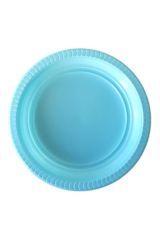 Kullan At Renkli Turkuaz Parti Davet Plastik Tabak - 22 Cm. - 25 Adetlik 5 Paket