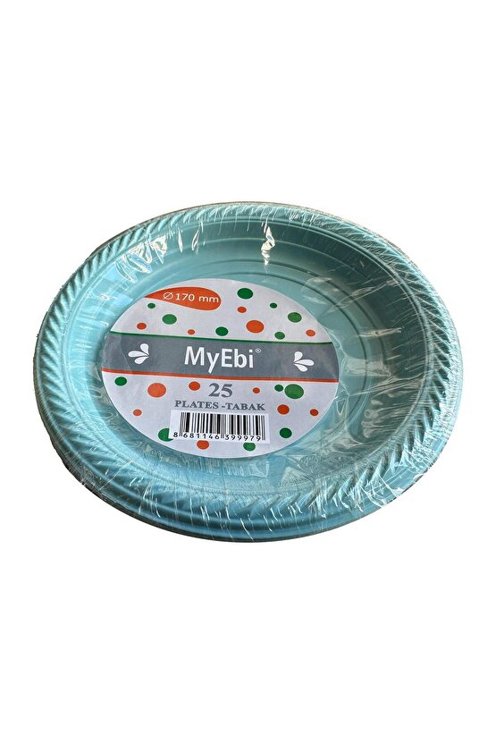 Kullan At Renkli Turkuaz Parti Davet Plastik Tabak - 22 Cm. - 25 Adetlik 5 Paket