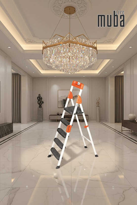 Merdiven 4+1 Geniş Basamaklı Merdiven Kolay Taşınır Merdiven Ergonomik Tasarım Extra