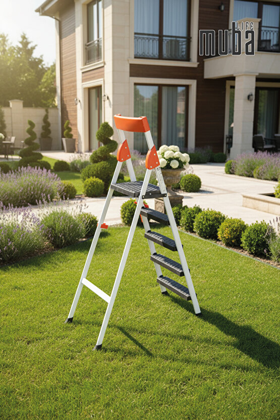 Merdiven 4+1 Geniş Basamaklı Merdiven Kolay Taşınır Merdiven Ergonomik Tasarım Extra