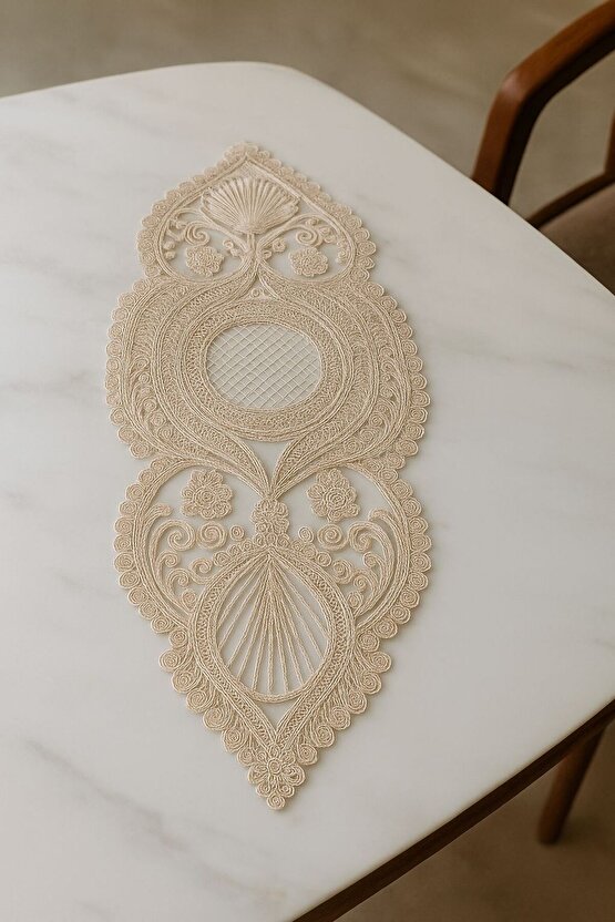 Fransız Dantel Detaylı Tek Runner, Masa Üzerine Runner, Masa Örtüsü