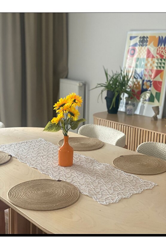 Fransız Dantel Detaylı Tek Runner, Masa Üzerine Runner, Masa Örtüsü
