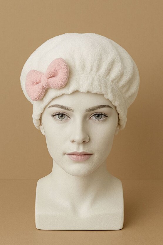 Saç Kurulama Banyo Duş Bonesi – %100 Pamuk , Fiyonklu Siyah