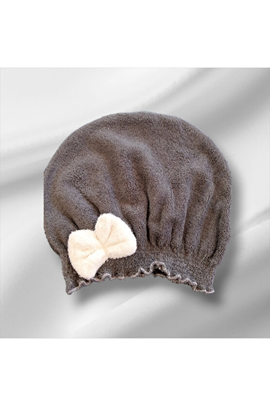 Saç Kurulama Banyo Duş Bonesi – %100 Pamuk , Fiyonklu Siyah