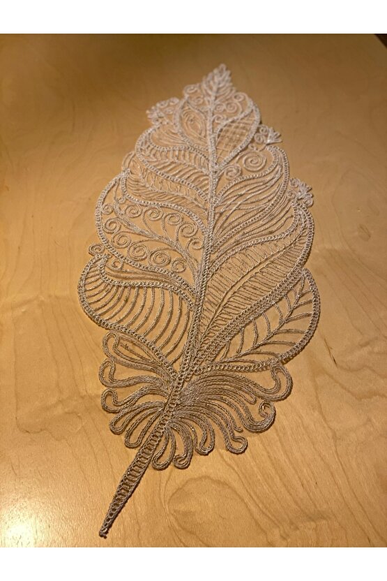 Fransız Dantel Yaprak Model 5 li, Masa Üzerine Runner İşlemeli Dantel (115X35CM)