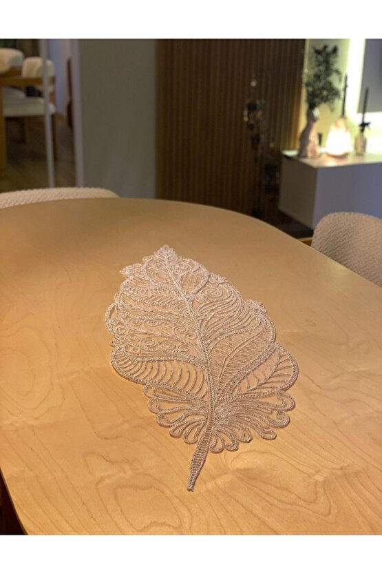 Fransız Dantel Yaprak Model 5 li, Masa Üzerine Runner İşlemeli Dantel (115X35CM)