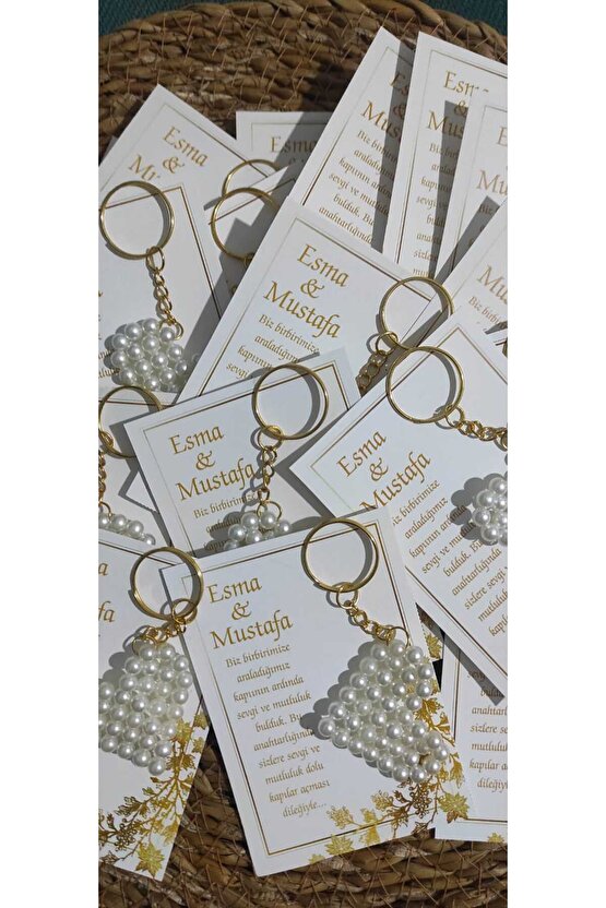 İncili Kalpli Anahtarlık 8 Adet Söz-nişan-kına-nikah-mevlüt-mezuniyet Hatıra