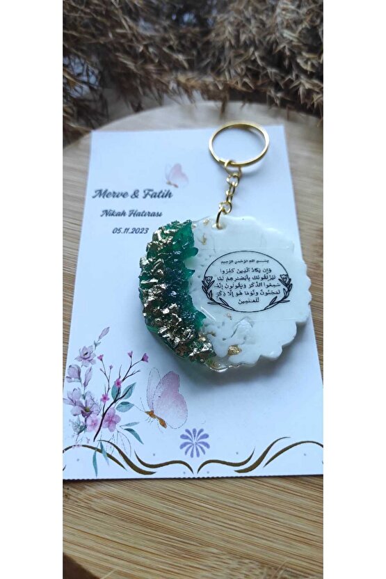 Epoksi Hediyelik Anahtarlık Özel Tasarım Kart Nazar Ayeti Baskı 10 Adet-söz-nişan-nikah-kına-mevlüt