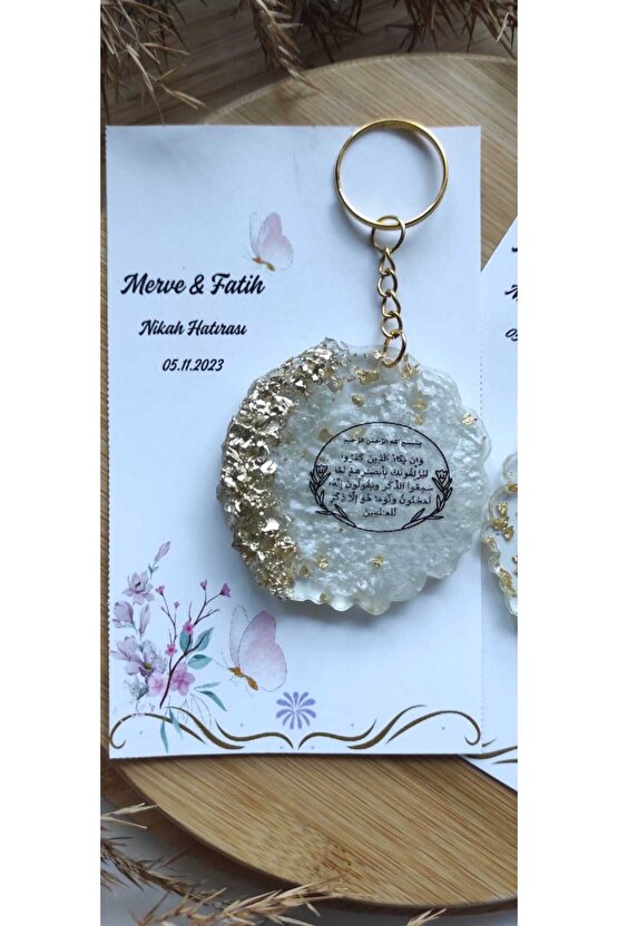 Epoksi Hediyelik Anahtarlık 8 Adet-nazar Ayeti Baskılı-kişiye Özel Tasarım Kart-söz-nişan-nikah