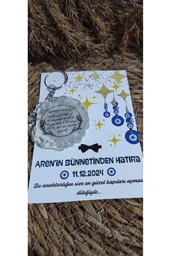 Nazar Ayeti Baskılı Anahtarlık 8 Adet Sünnet Hatırasıözel Tasarım Nazar Boncuk Tasarımlı