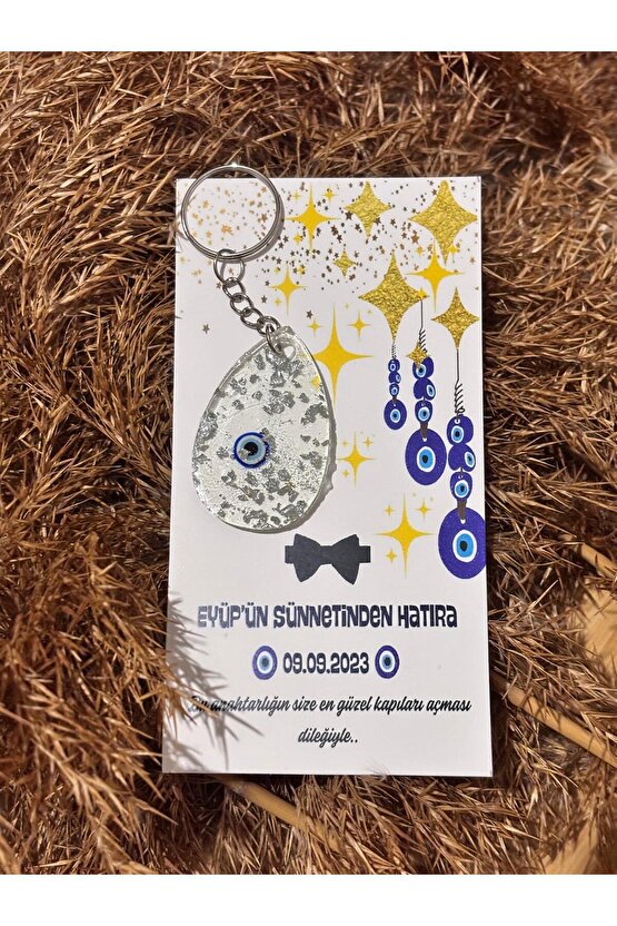 Nazar Ayeti Baskılı Anahtarlık 8 Adet Sünnet Hatırasıözel Tasarım Nazar Boncuk Tasarımlı