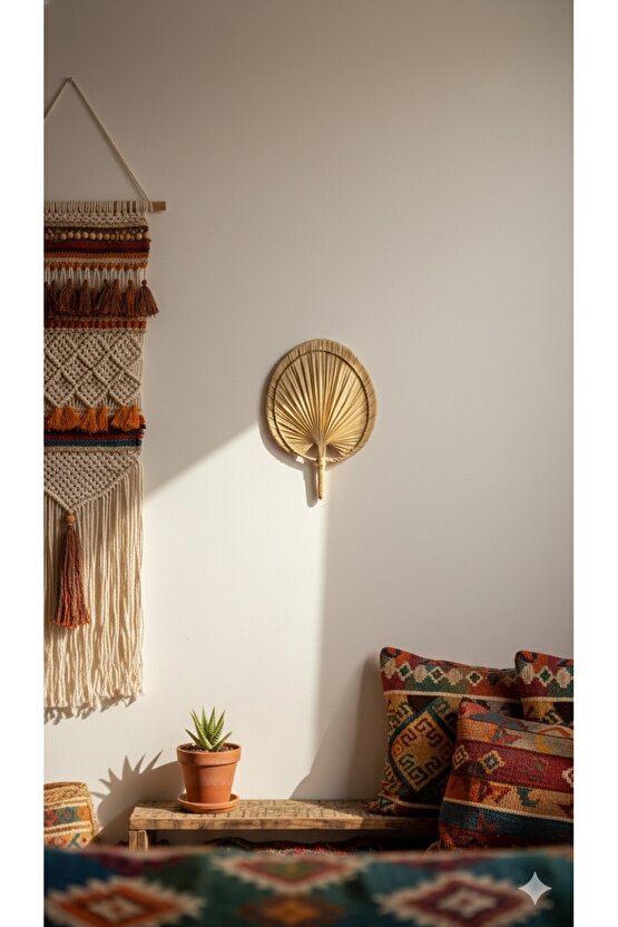 Aura Medium BOY Palmiye Yaprağı Duvar Süsü, Japon Yelpazesi Bohem Stil Dekorasyon, 30 x 20 cm