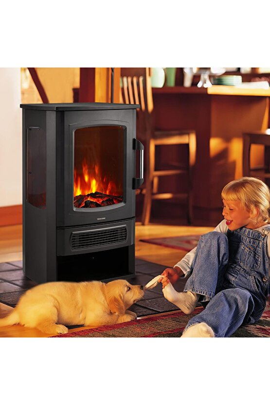 XLarge Elektrikli Şömine & Elektrikli Soba Fanlı Isıtıcı, LED Odun Efekti, Metal Kasa ND-183C