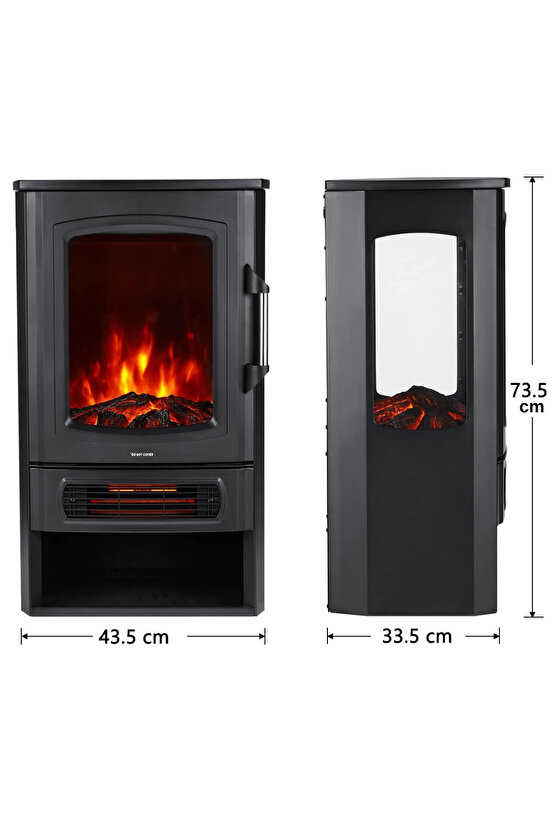 XLarge Elektrikli Şömine & Elektrikli Soba Fanlı Isıtıcı, LED Odun Efekti, Metal Kasa ND-183C