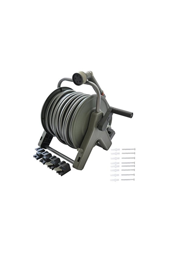 Duvara Monte Yüksek Kaliteli Haki Hortum Makarası Seti 25 Metre