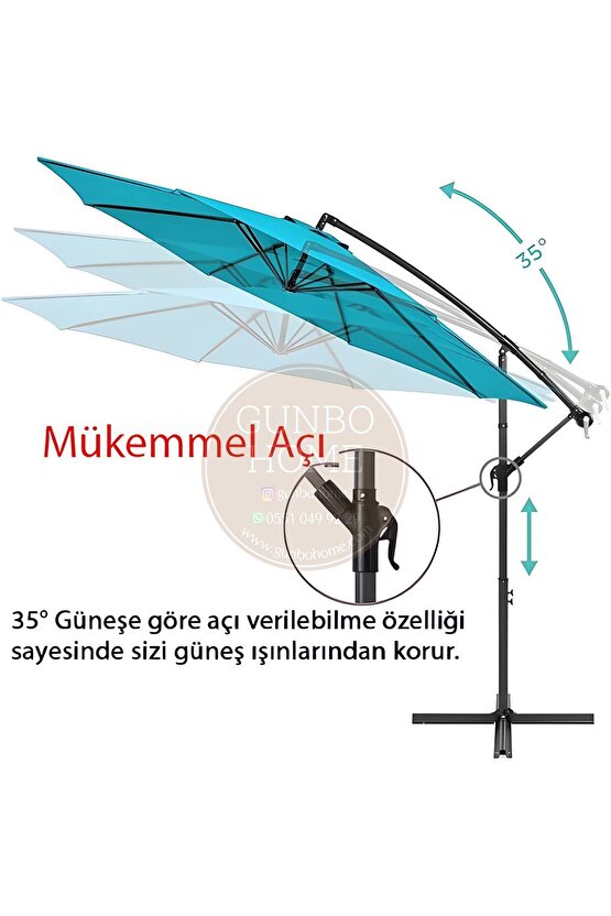 3 Mt 8 Kaburga Full Demir 21 Kg TURKUAZ Bahçe Şemsiyesi Full Set Havuz Şemsiyesi Büyük Şemsiye