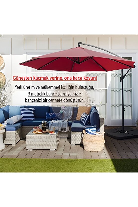 3 Mt 8 Kaburga Full Demir 21 Kg BORDO Bahçe Şemsiyesi Full Set Havuz Şemsiyesi Büyük Şemsiye