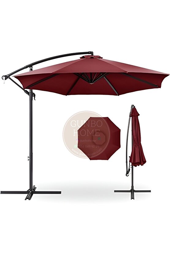 3 Mt 8 Kaburga Full Demir 21 Kg BORDO Bahçe Şemsiyesi