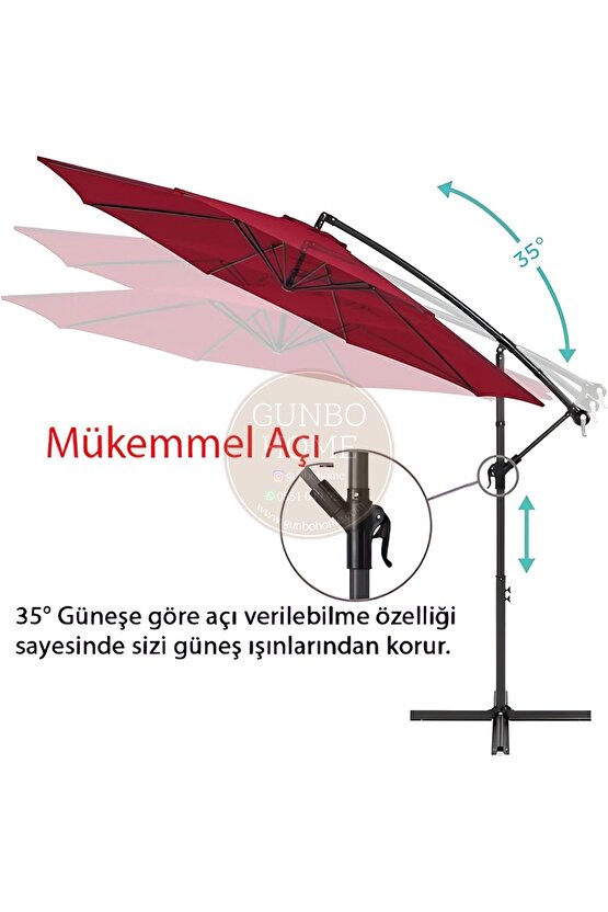 3 Mt 8 Kaburga Full Demir 21 Kg BORDO Bahçe Şemsiyesi