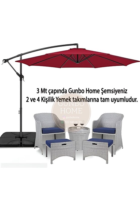 3 Mt 8 Kaburga Full Demir 21 Kg BORDO Bahçe Şemsiyesi
