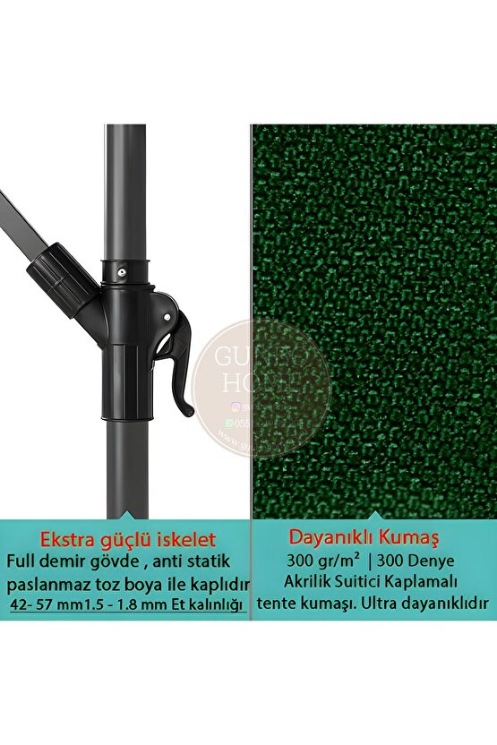 3 Mt 8 Kaburga Full Demir 21 Kg KOYU YEŞİL Bahçe Şemsiyesi