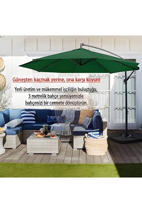 3 Mt 8 Kaburga Full Demir 21 Kg KOYU YEŞİL Bahçe Şemsiyesi