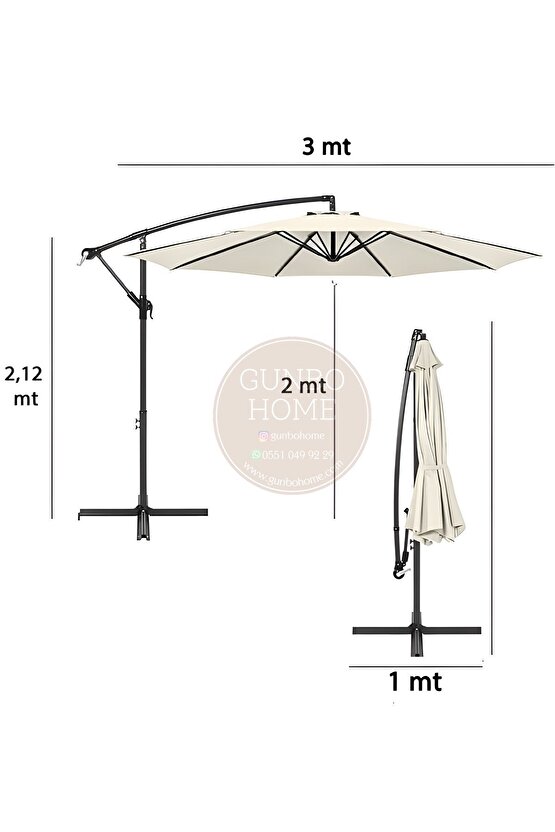 3 Mt 8 Kaburga Full Demir 21 Kg EKRU Bahçe Şemsiyesi