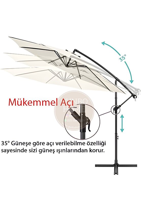 3 Mt 8 Kaburga Full Demir 21 Kg EKRU Bahçe Şemsiyesi