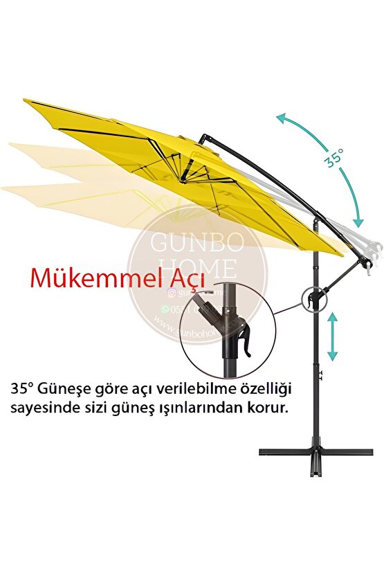 3 Mt 8 Kaburga Full Demir 21 Kg SARI Bahçe Şemsiyesi Full Set Havuz Şemsiyesi Büyük Şemsiye
