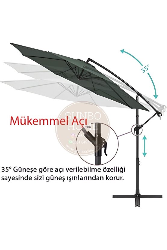 3 Mt 8 Kaburga Full Demir 21 Kg Antrasit Bahçe Şemsiyesi