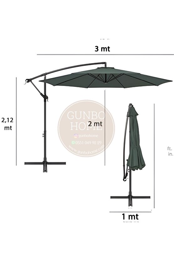 3 Mt 8 Kaburga Full Demir 21 Kg ANTRASİT Bahçe Şemsiyesi Full Set Havuz Şemsiyesi Büyük Şemsiye