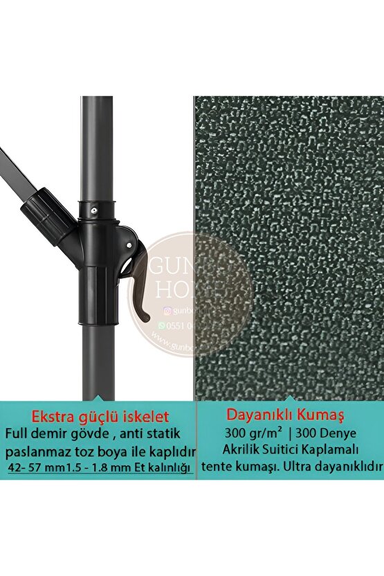 3 Mt 8 Kaburga Full Demir 21 Kg ANTRASİT Bahçe Şemsiyesi Full Set Havuz Şemsiyesi Büyük Şemsiye