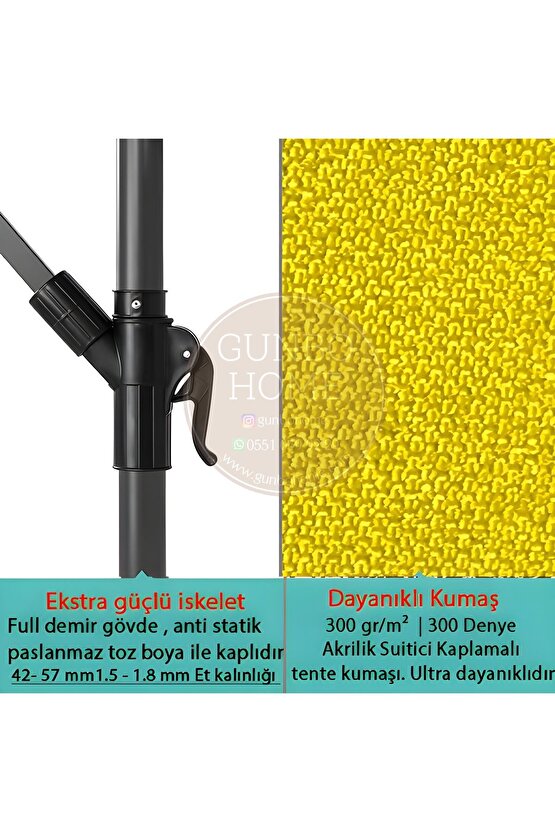 3 Mt 8 Kaburga Full Demir 21 Kg SARI RENK Bahçe Şemsiyesi
