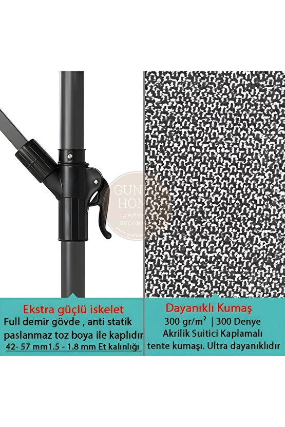 3 Mt 8 Kaburga Full Demir 21 Kg Gri Bahçe Şemsiyesi Full Set Havuz Şemsiyesi Büyük Şemsiye