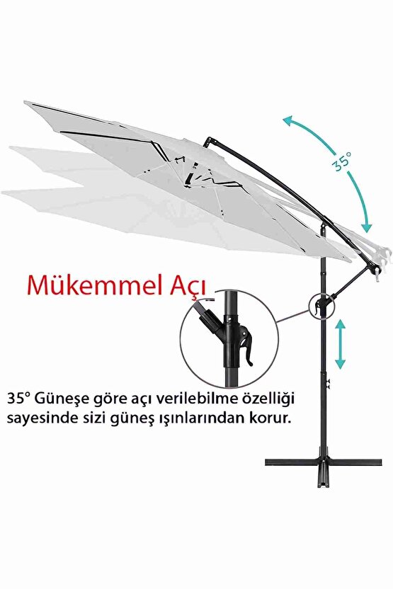 3 Mt 8 Kaburga Full Demir 21 Kg Gri Bahçe Şemsiyesi